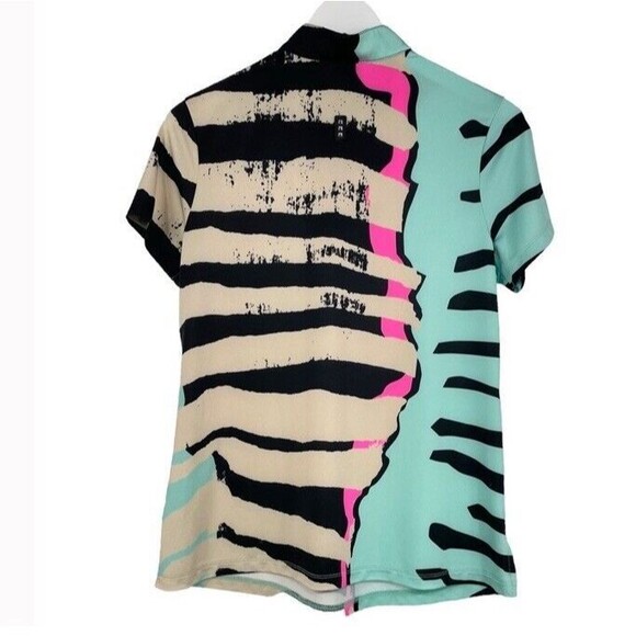 Jamie Sadock Golf Top Mock 1/4 zip Short Sleeve Rock Stripe Spandex Small EUC - Picture 2 of 10